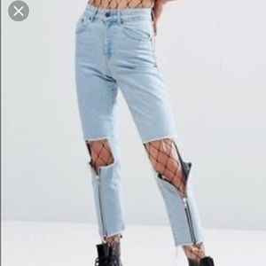 Ragged priest zip up mom jeans